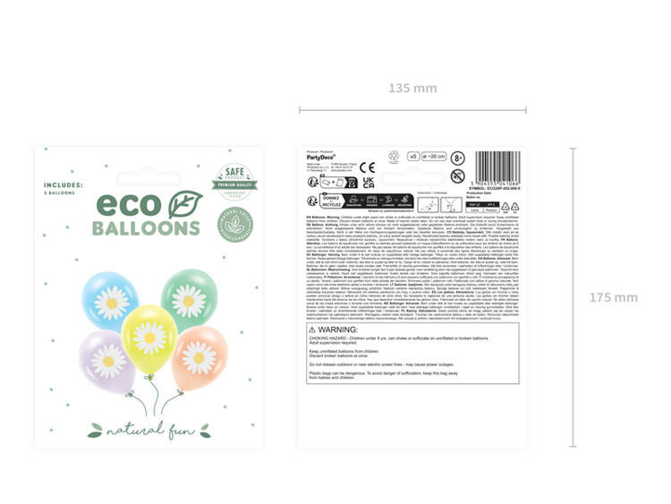 Balony gumowe 30cm Stokrotki 5szt ECO30P-201-000-5 PartyDeco